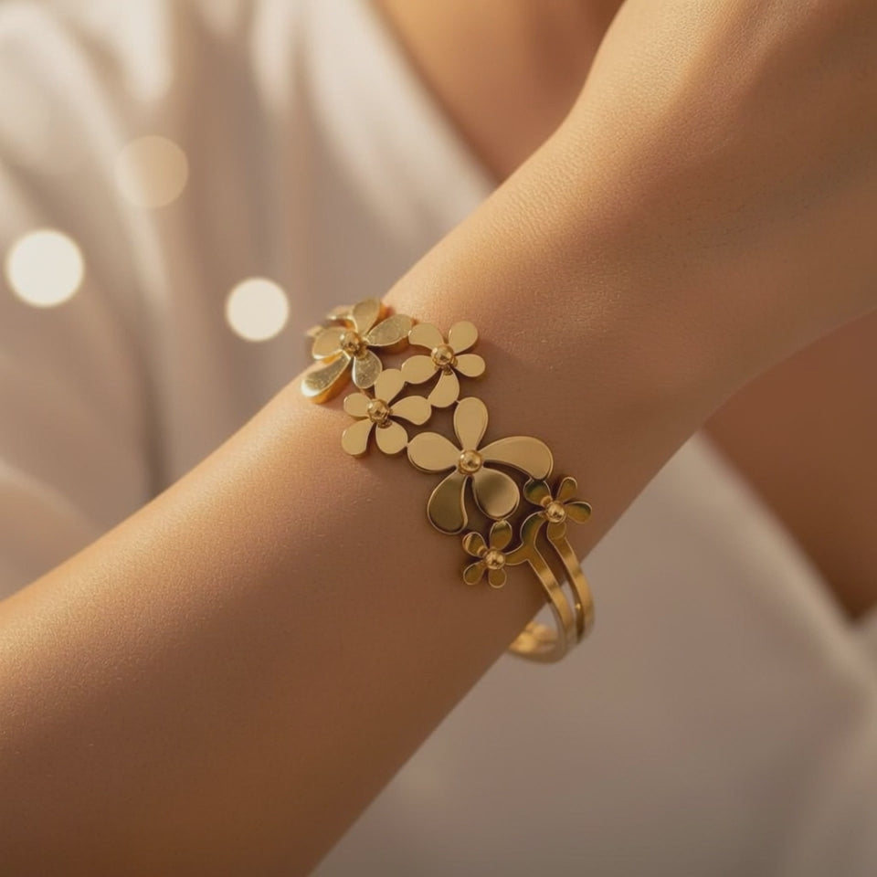 Daisy Blossom Open Cuff Bracelet - 14K Gold Plated | Just A Girl