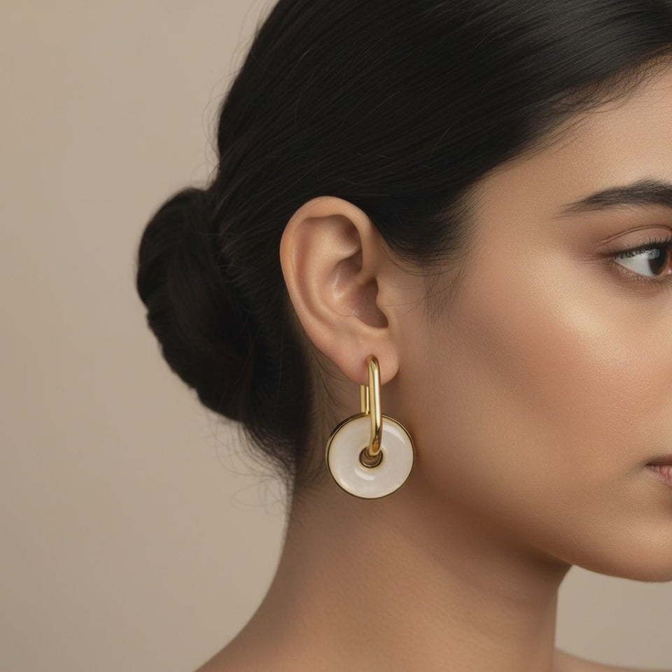 Evergold Ivory Disc Hoops – 14K Gold Plated | Just A Girl