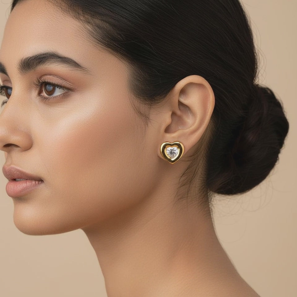 Evergold Heart Glow Studs – 14K Gold Plated | Just A Girl