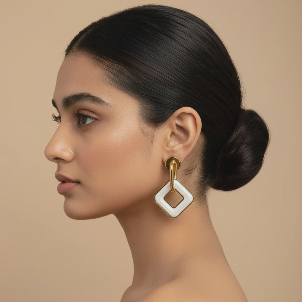 Evergold Ivory Frame Drops – 14K Gold Plated | Just A Girl