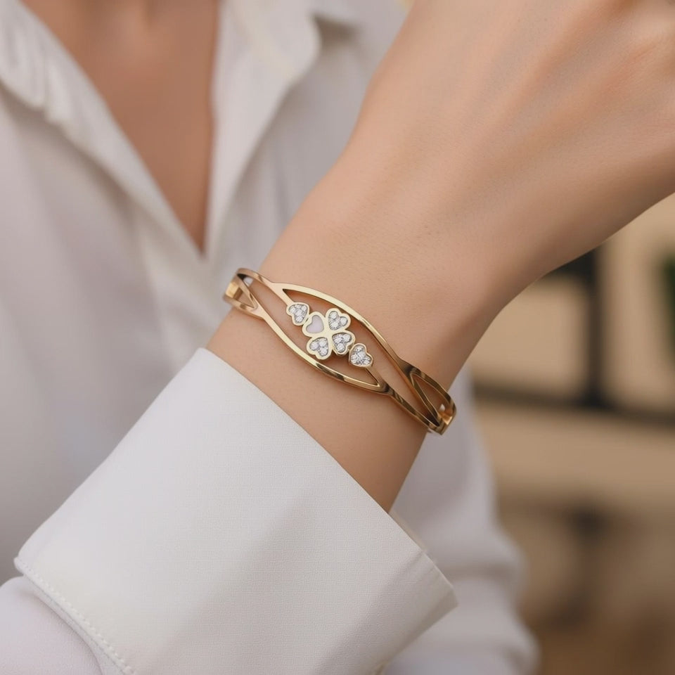 Petal Heart Open Cuff Bracelet - 14K Gold Plated | Just A Girl