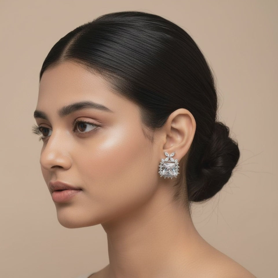 Evergold Frosted Royale Studs – White Gold Plated | Just A Girl