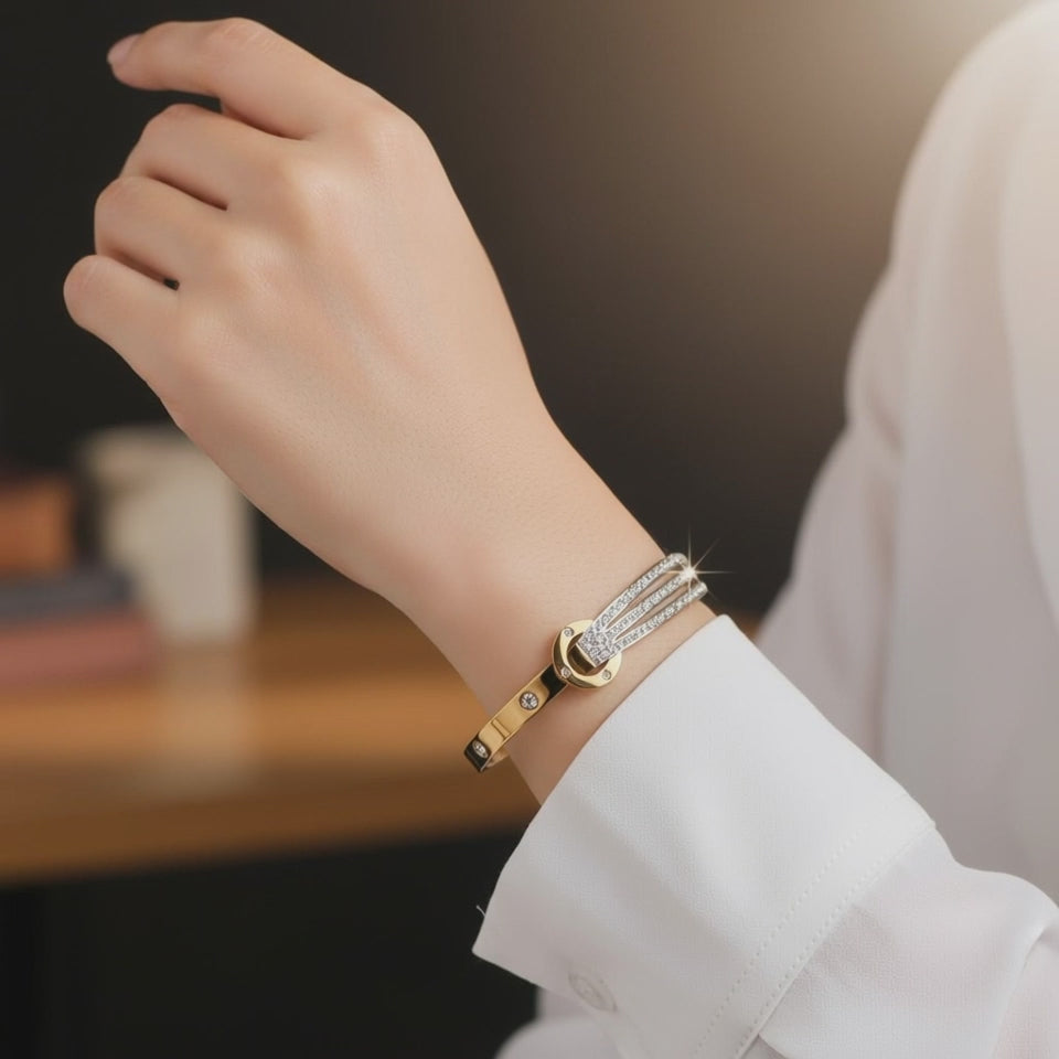 Bolt Link Pavé Cuff Bracelet - 14K Gold Plated | Just A Girl