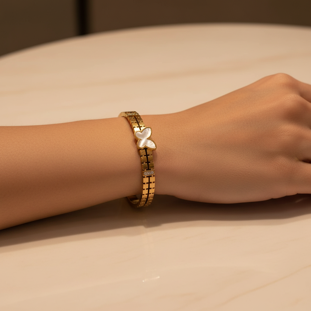 Quilted Chain Bracelet with Butterfly Charm - 14K Gold | Just A Girl