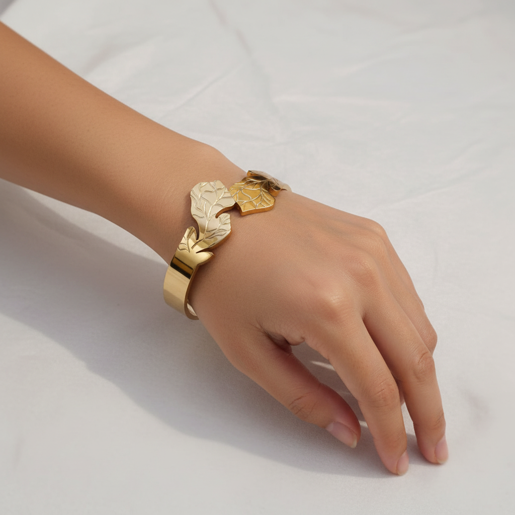 Leaf Texture Cuff Bracelet - 14K Gold Plated | Just A Girl