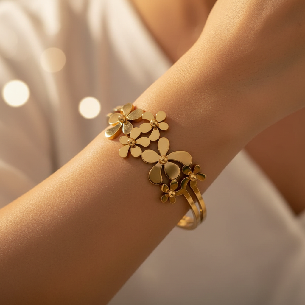 Daisy Blossom Open Cuff Bracelet - 14K Gold Plated | Just A Girl