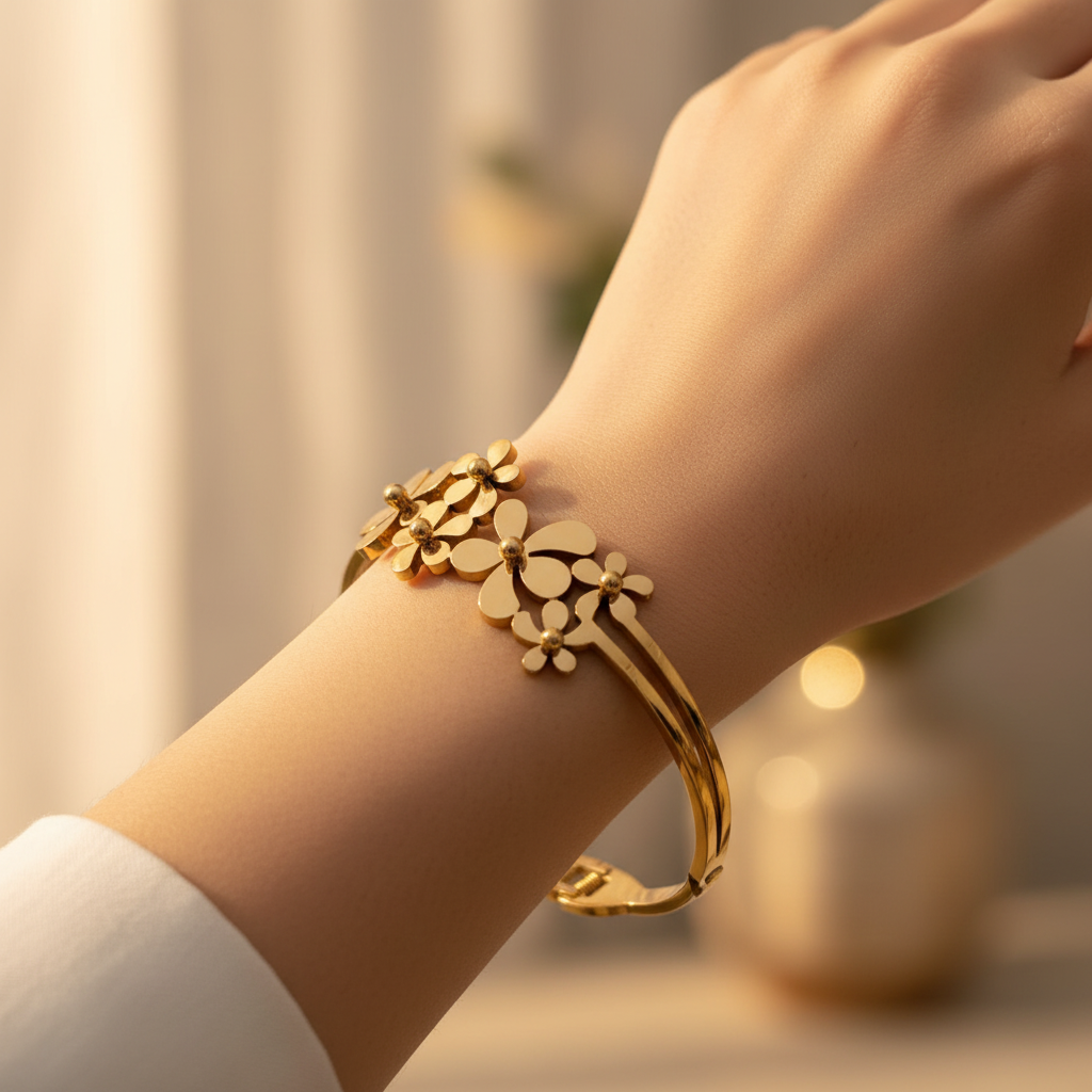 Daisy Blossom Open Cuff Bracelet - 14K Gold Plated | Just A Girl