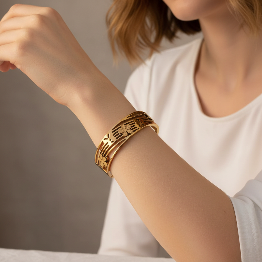 Lattice Flower Open Cuff Bracelet - 14K Gold Plated | Just A Girl