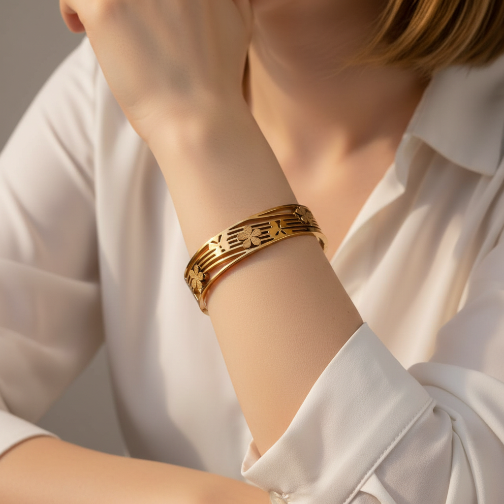 Lattice Flower Open Cuff Bracelet - 14K Gold Plated | Just A Girl