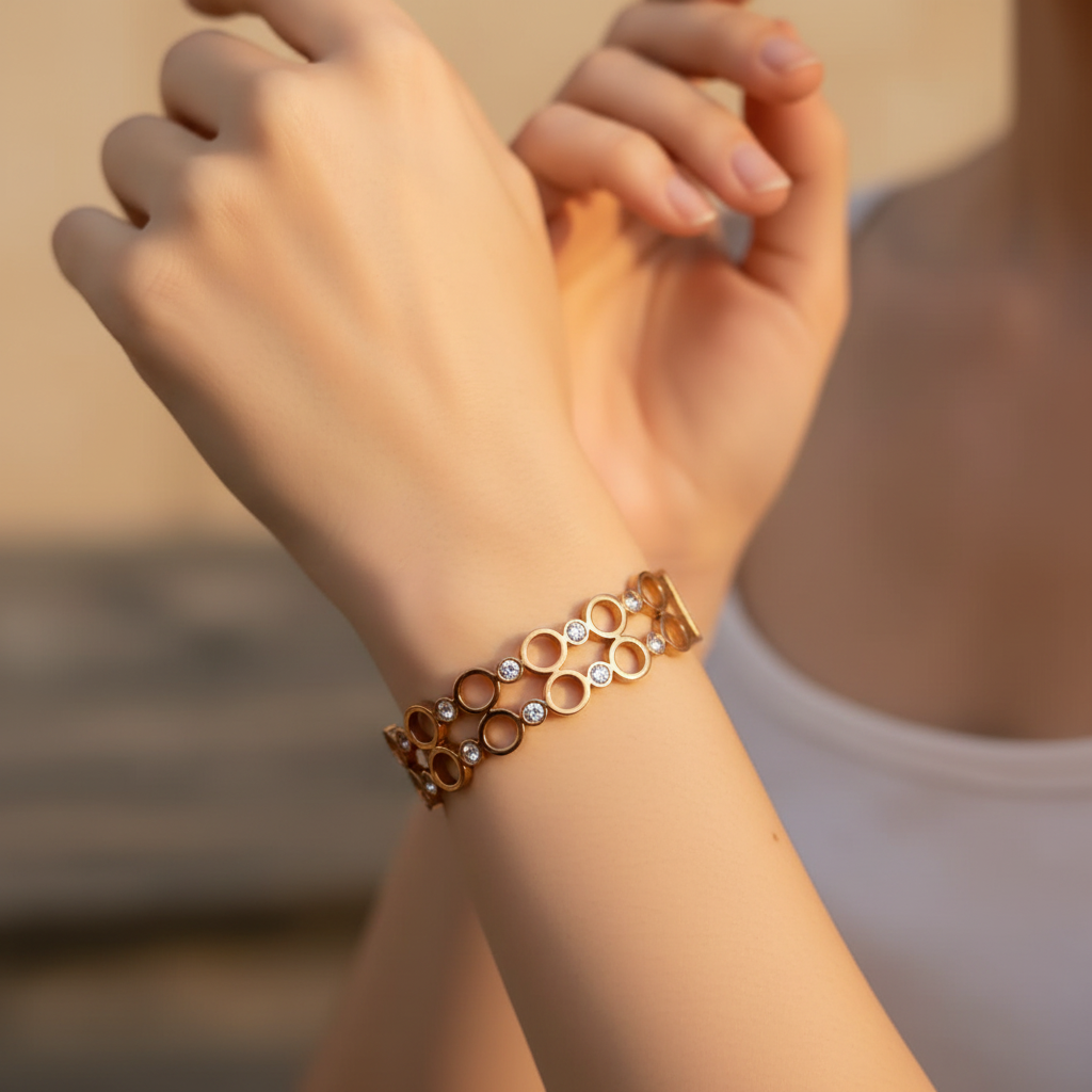 Crystal Orbit Link Bracelet - 14K Gold Plated | Just A Girl