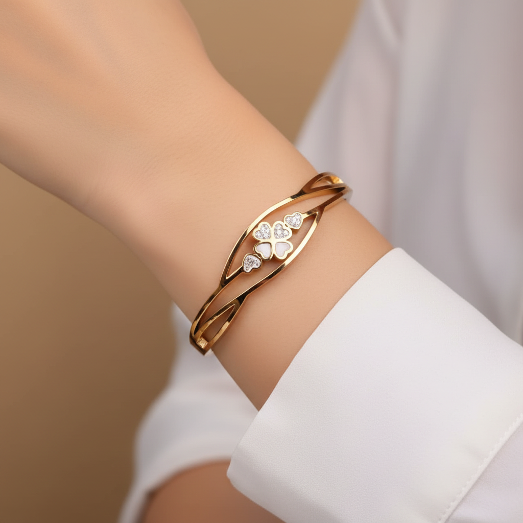 Petal Heart Open Cuff Bracelet - 14K Gold Plated | Just A Girl