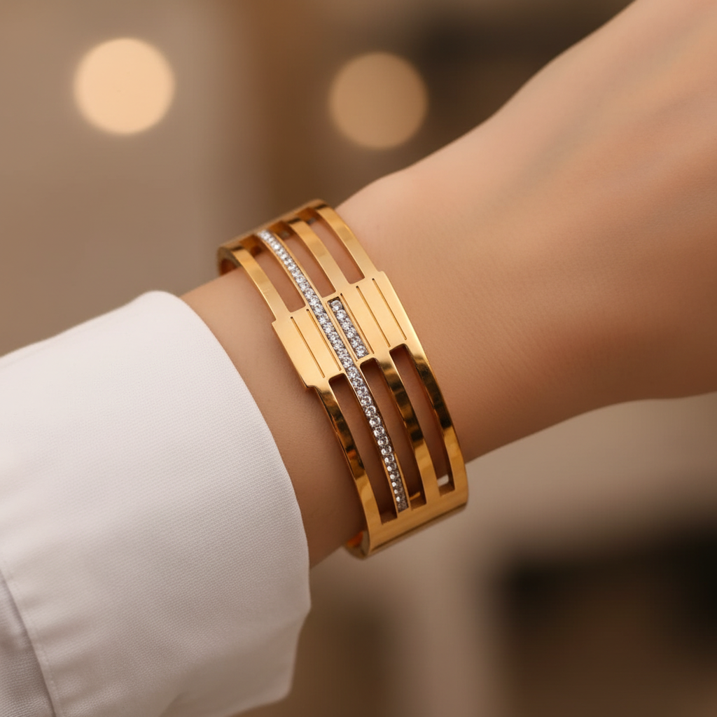 Crystal Stripe Layered Bracelet- 14K Gold Plated | Just A Girl