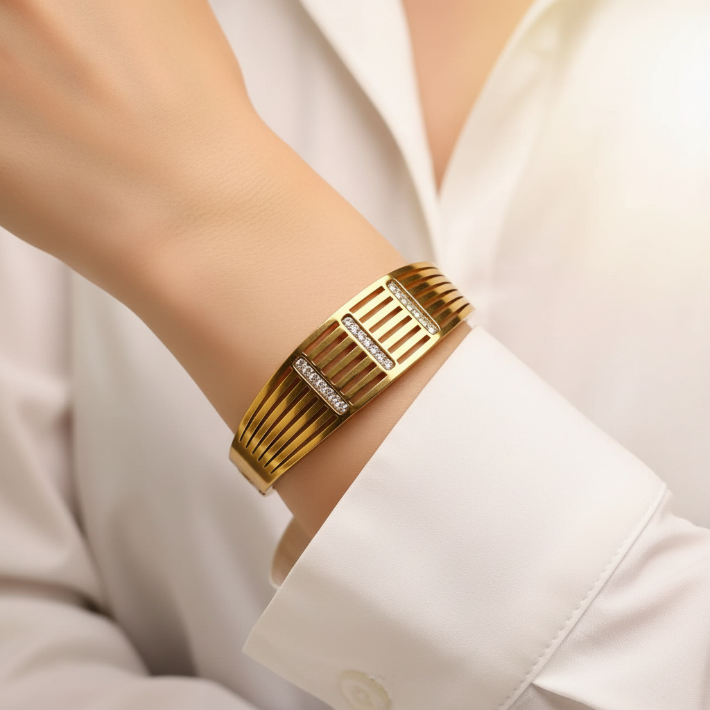 Metro Grid Crystal Cuff Bracelet - 14K Gold Plated | Just A Girl