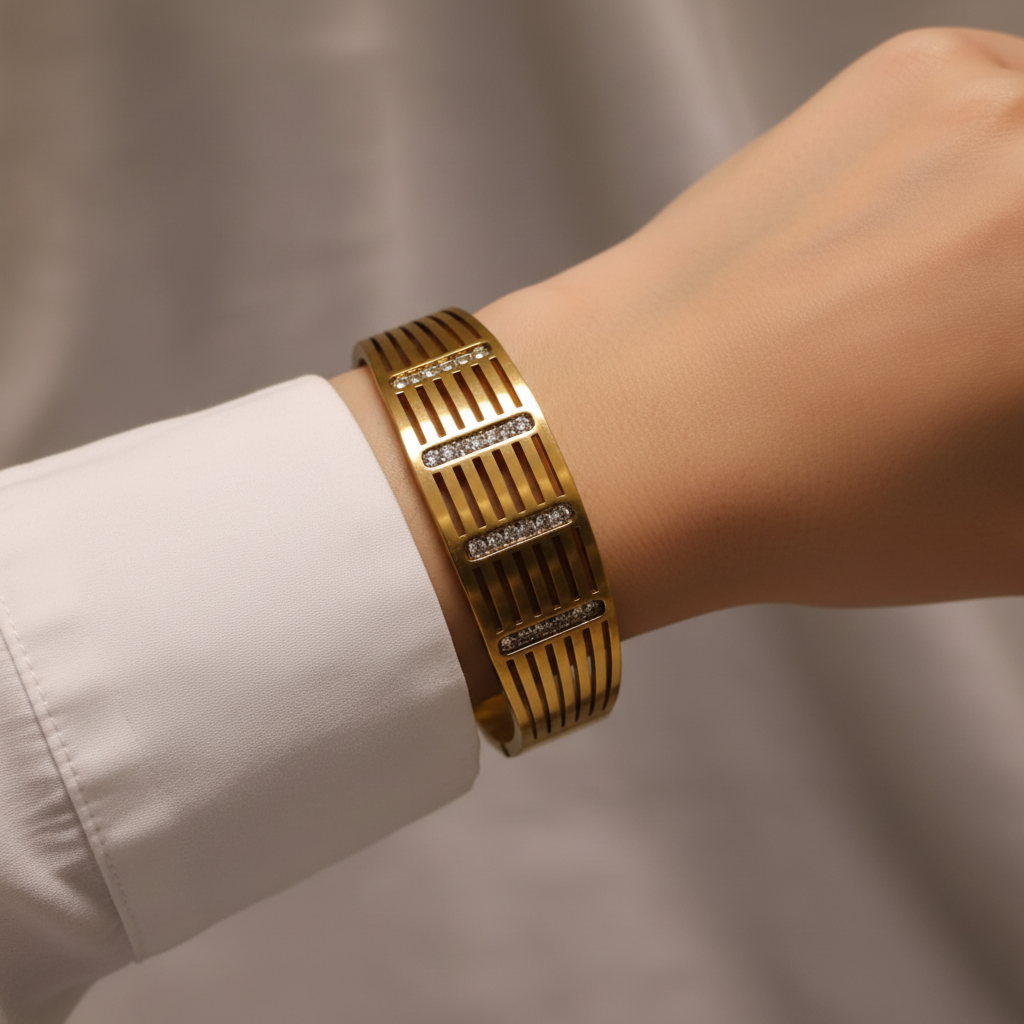 Metro Grid Crystal Cuff Bracelet - 14K Gold Plated | Just A Girl