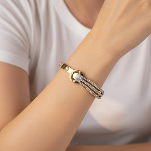 Bolt Link Pavé Cuff Bracelet - 14K Gold Plated | Just A Girl