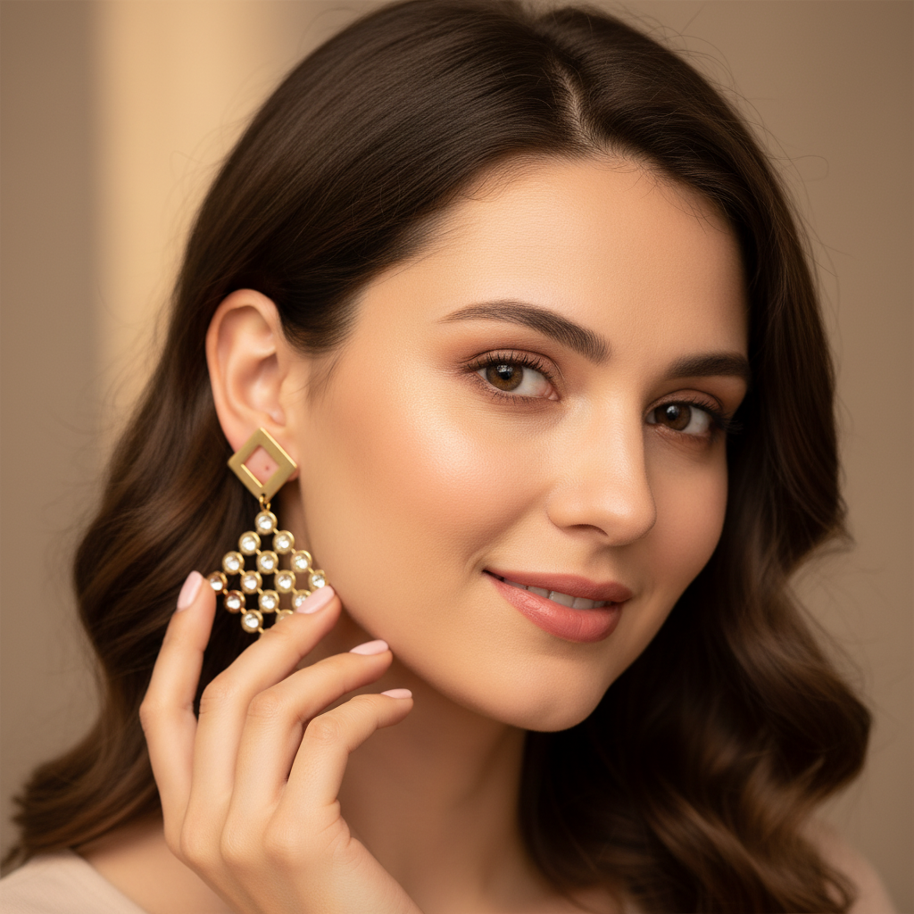 Evergold Crystal Lattice Drops – 14K Gold Plated | Just A Girl