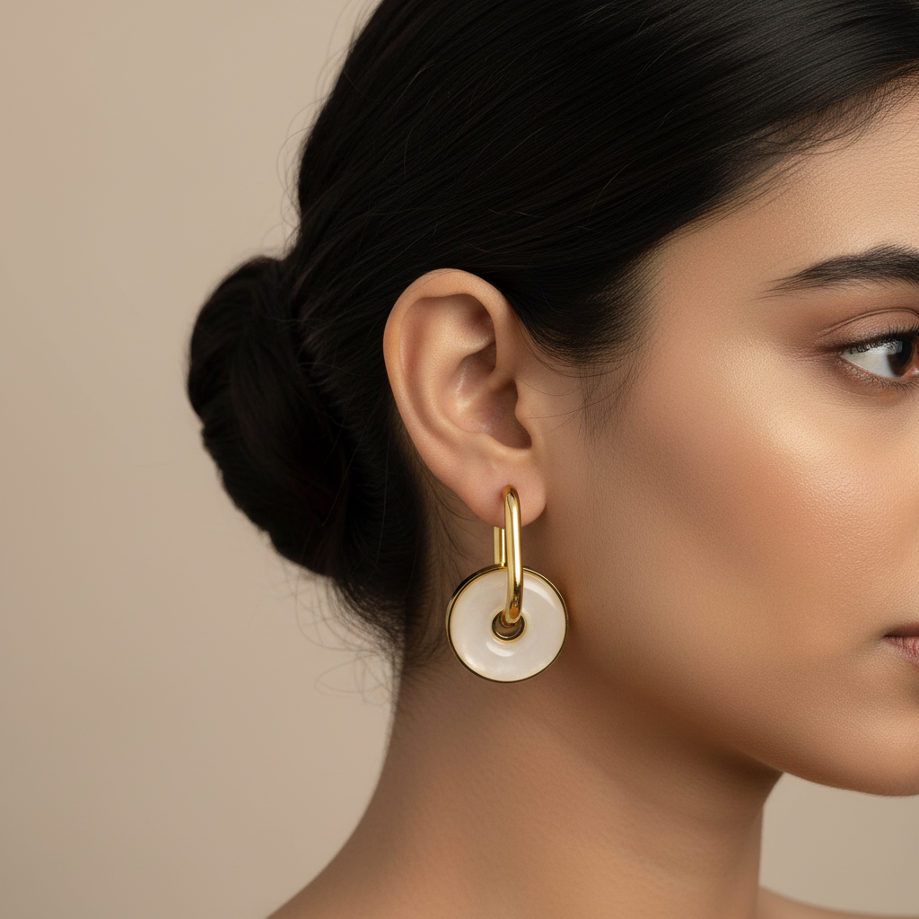Evergold Ivory Disc Hoops – 14K Gold Plated | Just A Girl