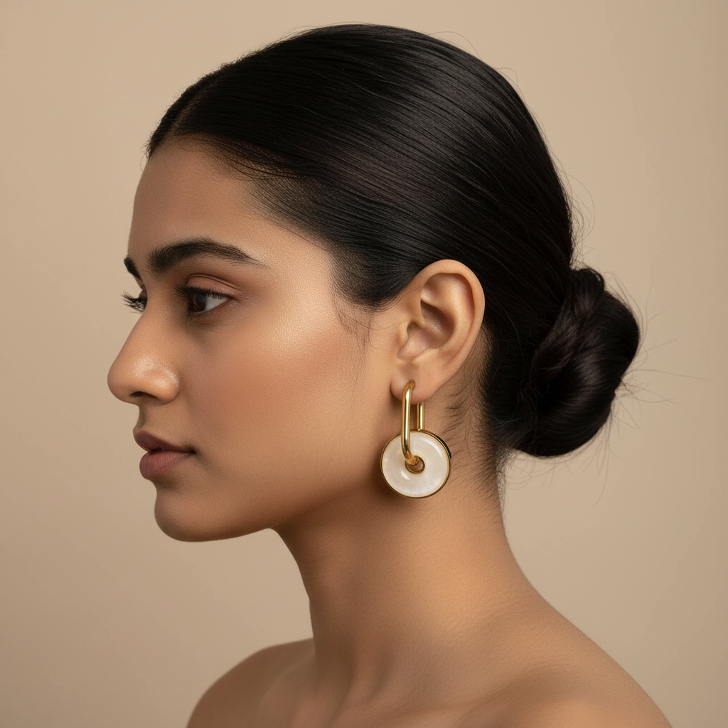 Evergold Ivory Disc Hoops – 14K Gold Plated | Just A Girl
