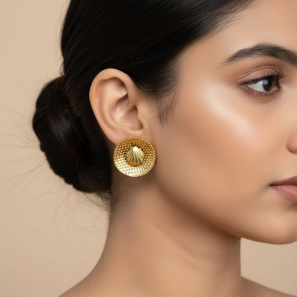Evergold Soleil Shell Studs – 14K Gold Plated | Just A Girl