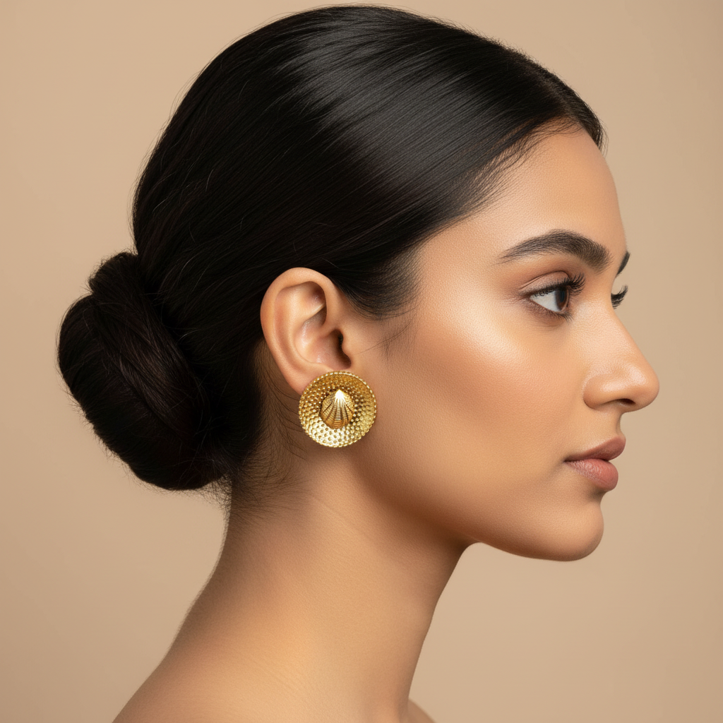 Evergold Soleil Shell Studs – 14K Gold Plated | Just A Girl