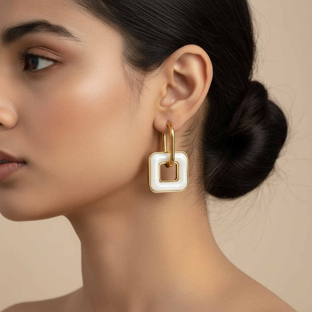 Evergold Ivory Frame Drops – 14K Gold Plated | Just A Girl