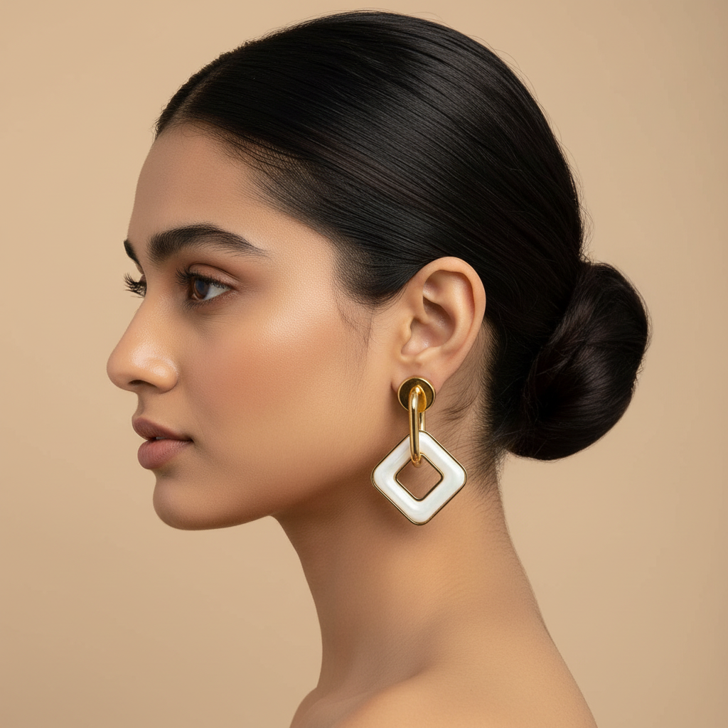 Evergold Ivory Frame Drops – 14K Gold Plated | Just A Girl