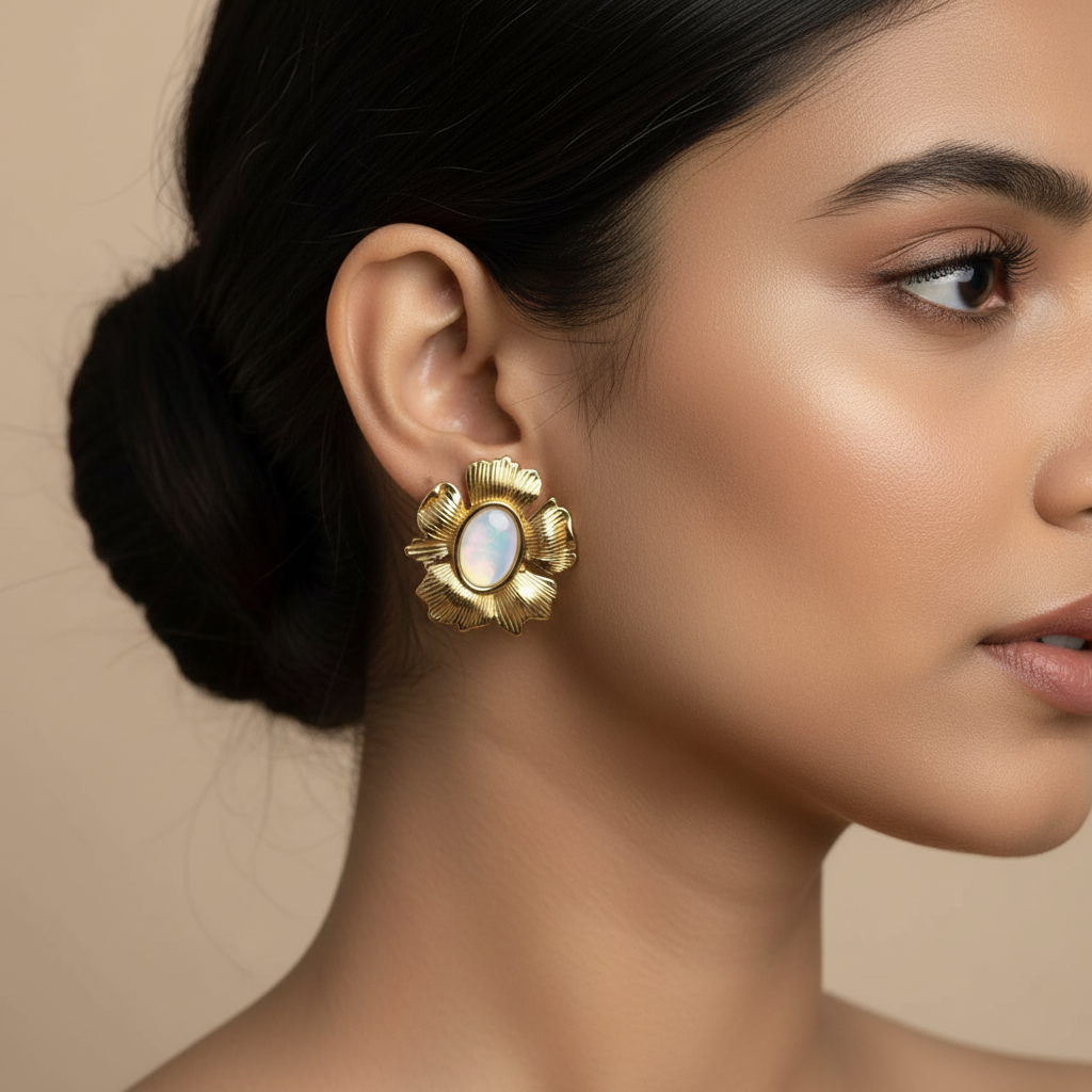 Evergold Blooming Pearl Studs – 14K Gold Plated | Just A Girl