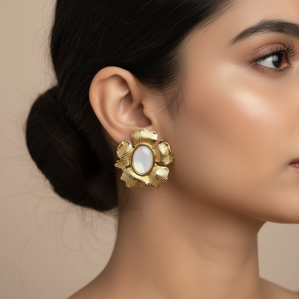 Evergold Blooming Pearl Studs – 14K Gold Plated | Just A Girl