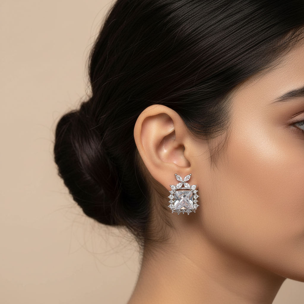 Evergold Frosted Royale Studs – White Gold Plated | Just A Girl