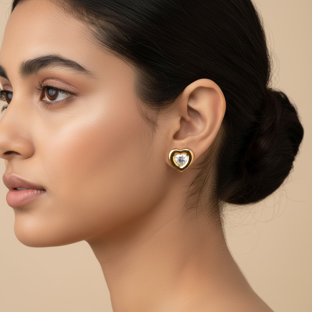 Evergold Heart Glow Studs – 14K Gold Plated | Just A Girl