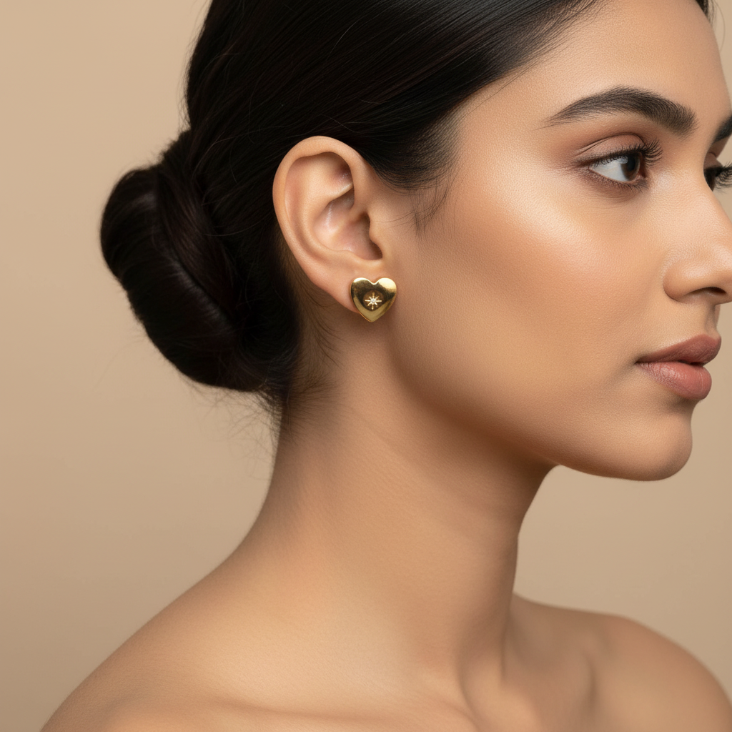 Evergold North Star Heart Studs – 14K Gold Plated | Just A Girl