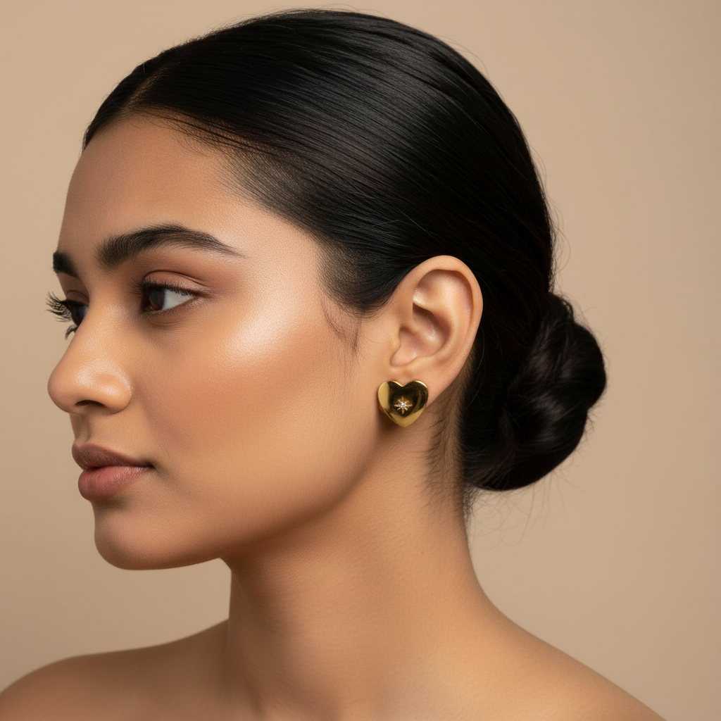 Evergold North Star Heart Studs – 14K Gold Plated | Just A Girl