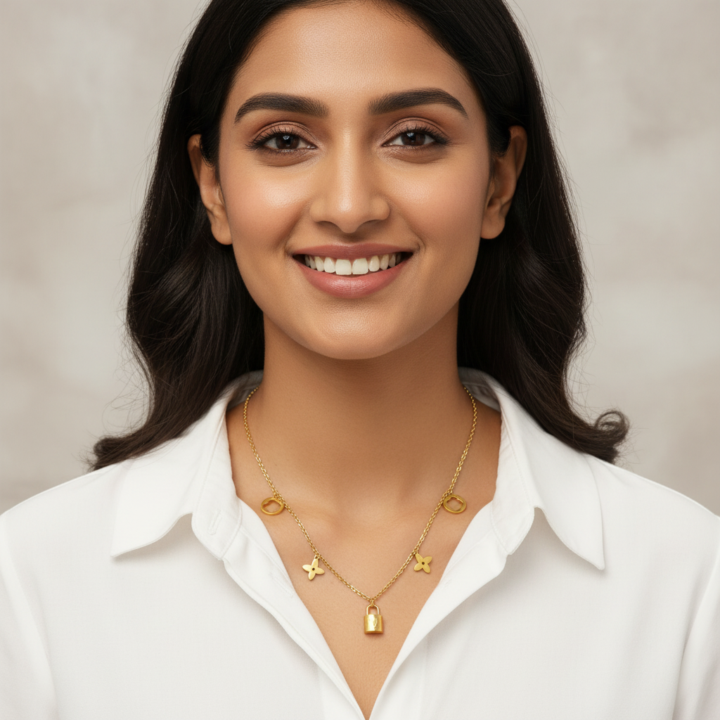 Evergold Lock & Bloom Chain – 14K Gold Plated | Just A Girl