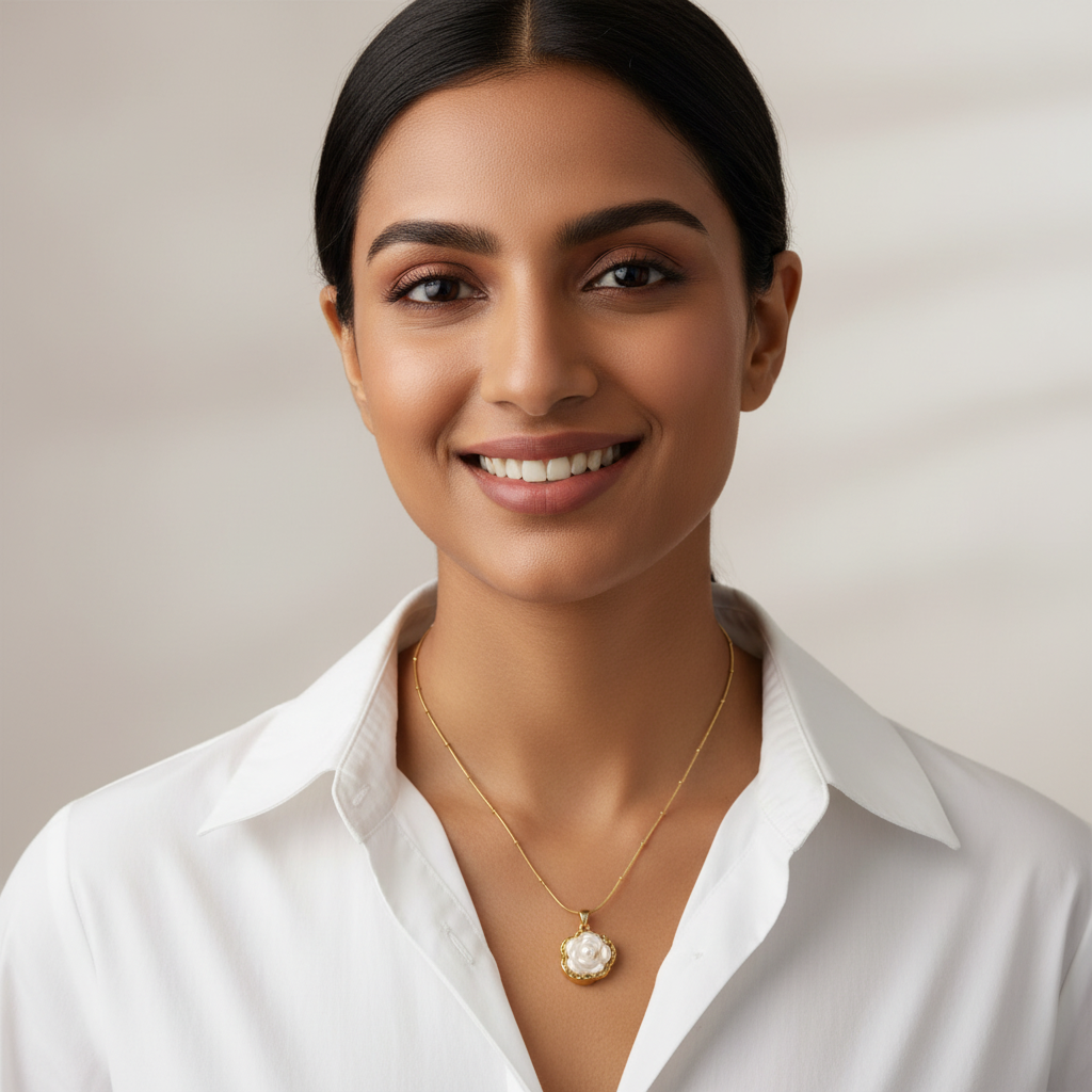 Evergold Rose Pearl Pendant – 14K Gold Plated | Just A Girl