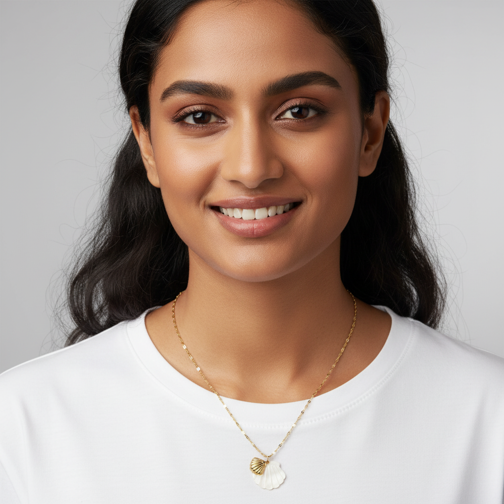 Evergold Seashell Whisper Necklace – 14K Gold Plated | Just A Girl