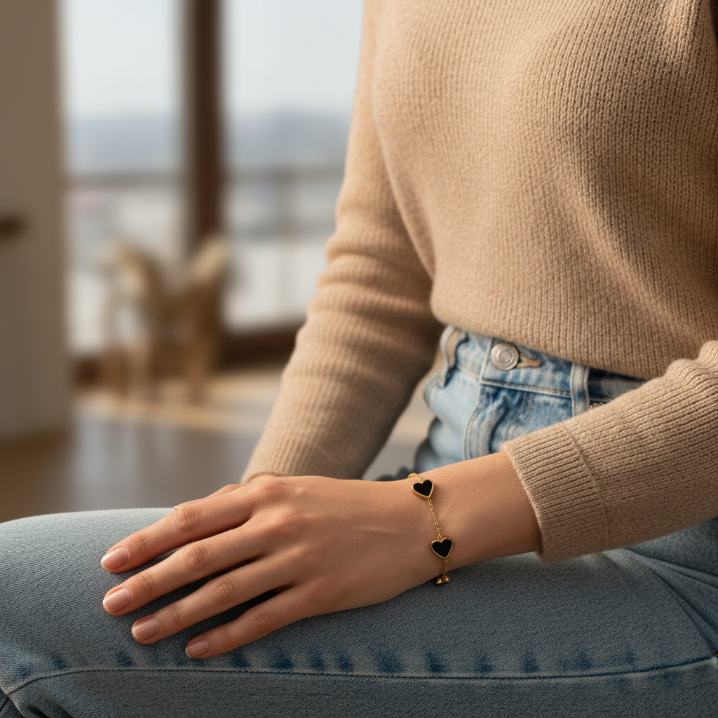 EverGold Noir Heart Charm Bracelet - 14K Gold Plated | Just A Girl