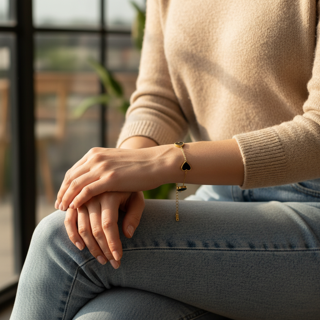 EverGold Noir Heart Charm Bracelet - 14K Gold Plated | Just A Girl