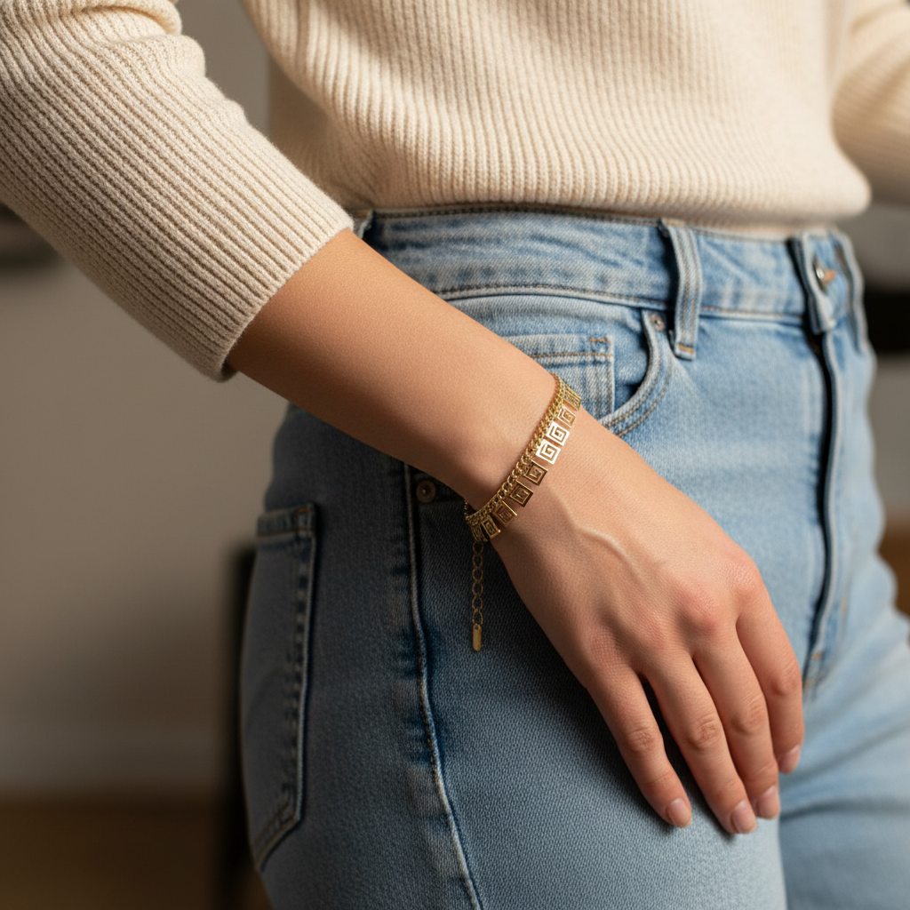 EverGold Maze Link Charm Bracelet - 14K Gold Plated | Just A Girl