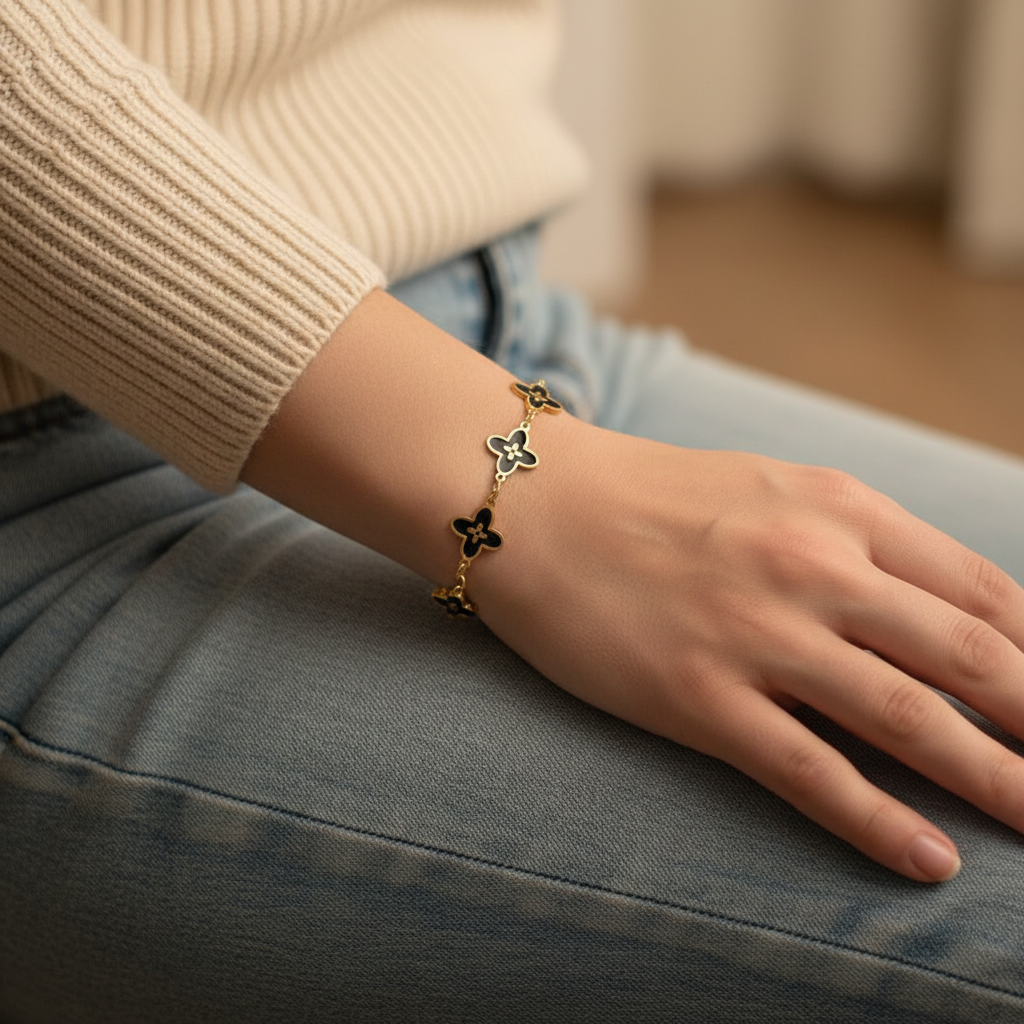 EverGold Noir Bloom Charm Bracelet - 14K Gold Plated | Just A Girl