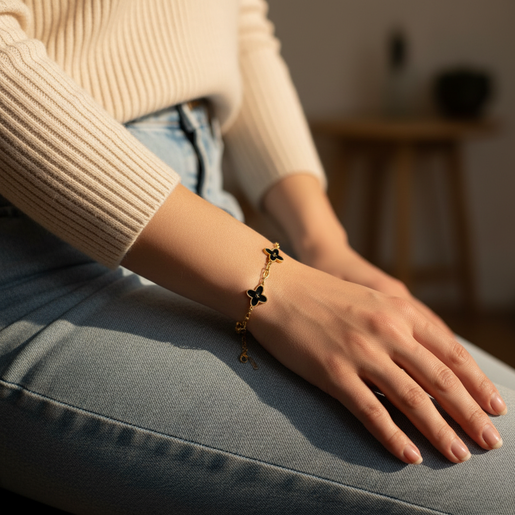 EverGold Noir Bloom Charm Bracelet - 14K Gold Plated | Just A Girl