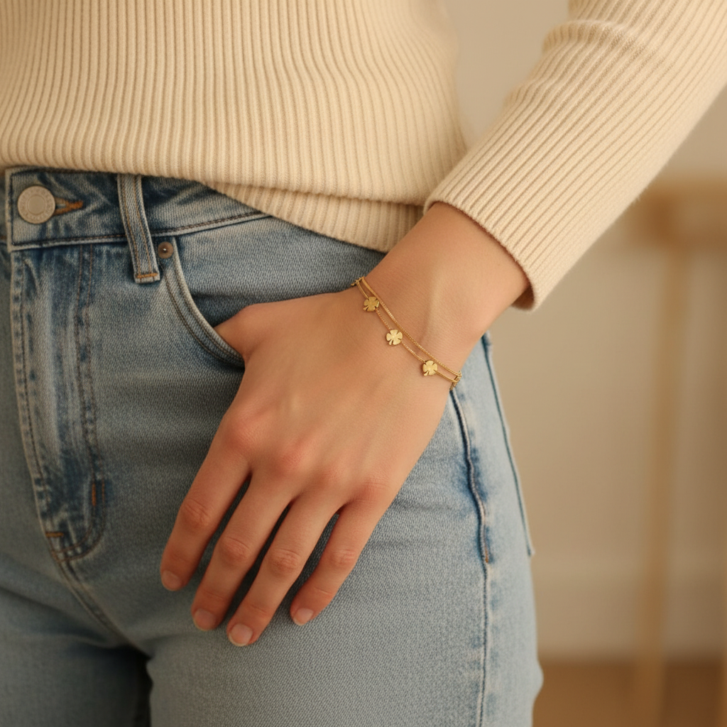 EverGold Clover Trail Charm Bracelet - 14K Gold Plated | Just A Girl