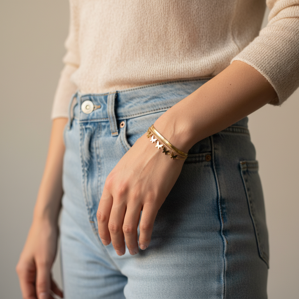 EverGold Butterfly Wave Charm Bracelet - 14K Gold Plated | Just A Girl