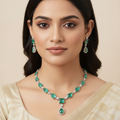 Celeste Emerald Mirage American Diamond Necklace Set | Just A Girl