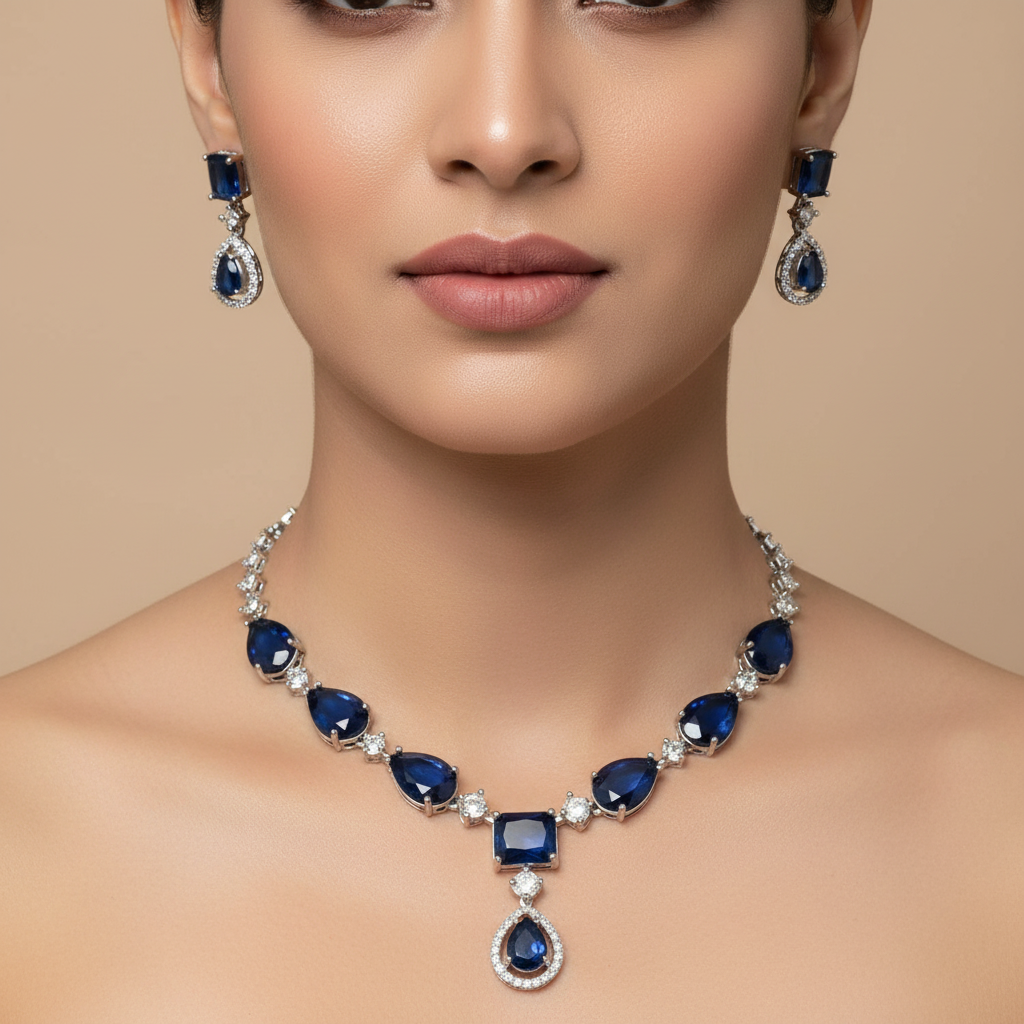 Celeste Royal Comet American Diamond Necklace Set - Just A Girl