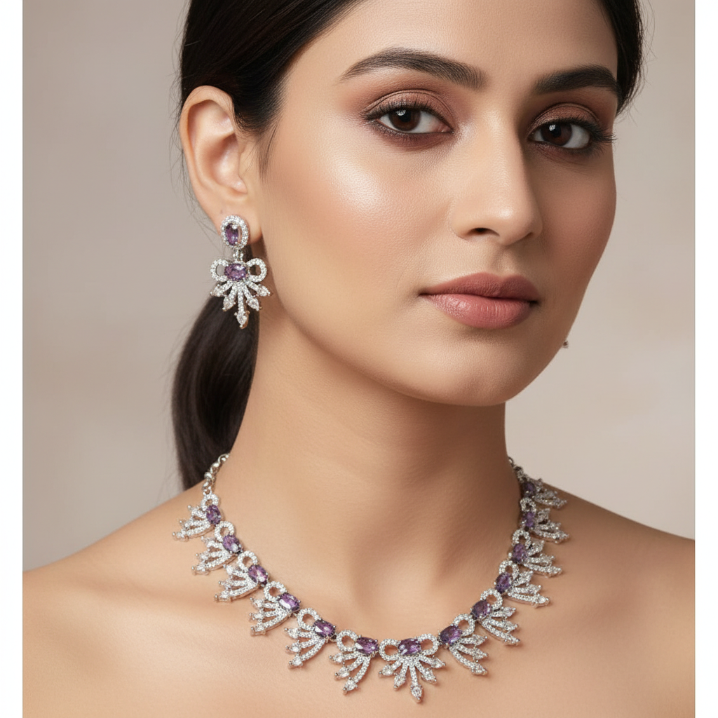 Celeste Amethyst Starlace American Diamond Necklace Set – Just A Girl