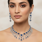 Celeste Sapphire Cascade American Diamond Necklace Set – Just A Girl