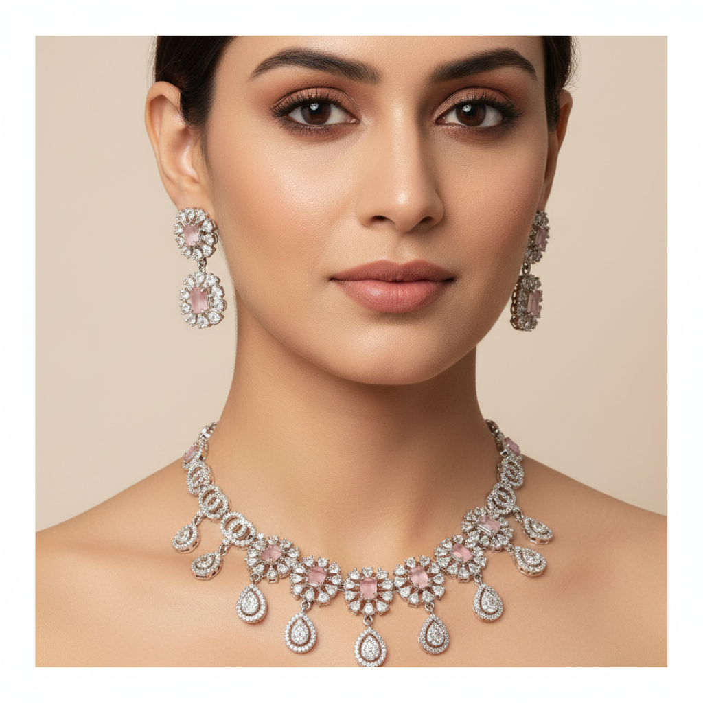 Celeste Rose Soirée American Diamond Necklace Set – Just A Girl