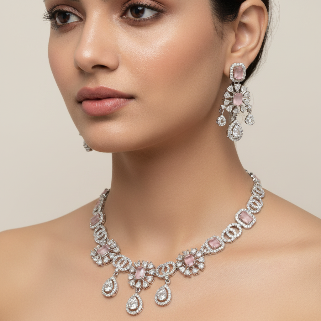 Celeste Rose Soirée American Diamond Necklace Set – Just A Girl