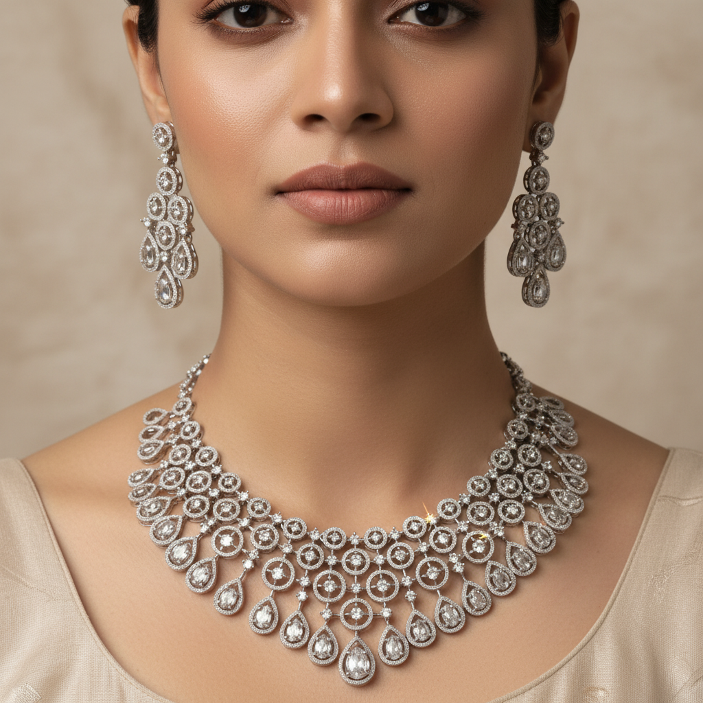 Celeste Diamond Rain American Diamond Necklace Set – Just A Girl