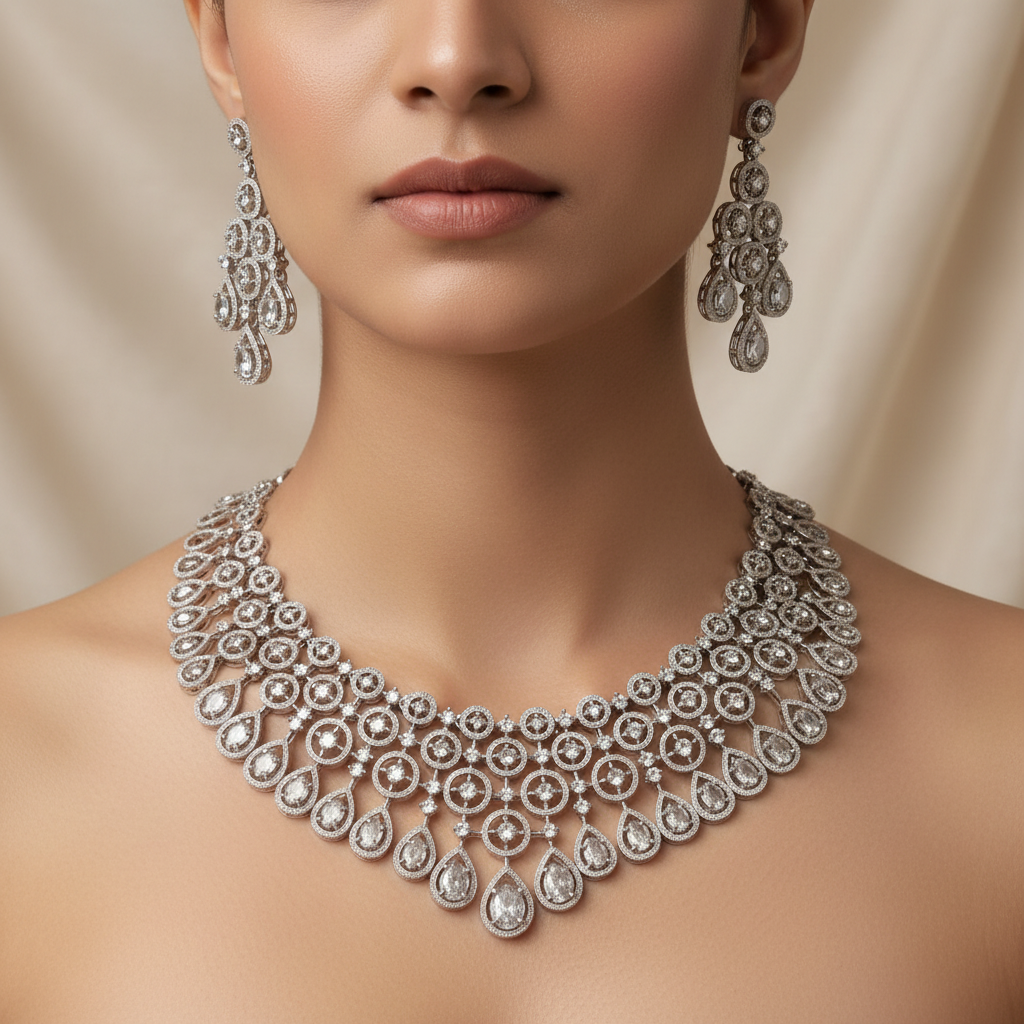 Celeste Diamond Rain American Diamond Necklace Set – Just A Girl